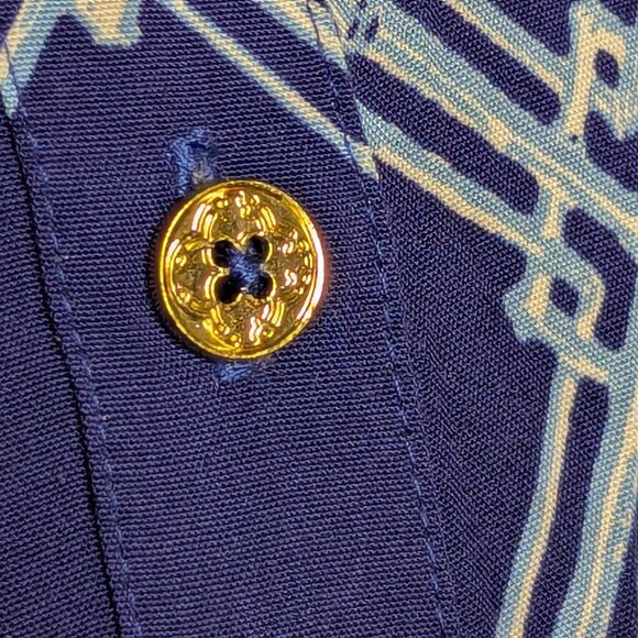 NWOT C. Wonder Printed Button Down Top Navy & White Patterned Size 12 - Picture 5 of 16